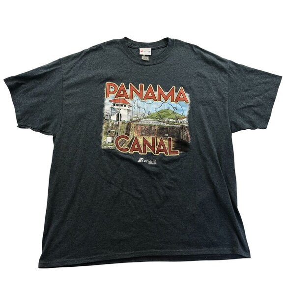 Carnival Mens Panama Canal T-Shirt 2XL Gray Gilddan Heavy Cotton Graphic Tee - Picture 1 of 9